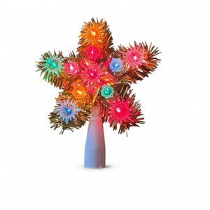 Vtg Kitsch Gold Tinsel Star Tree Toppers Set of 2 Light Up When Plugged In